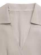 Samira | Classic Beige Linen Button-Down Midi Dress - HoneyvineDress