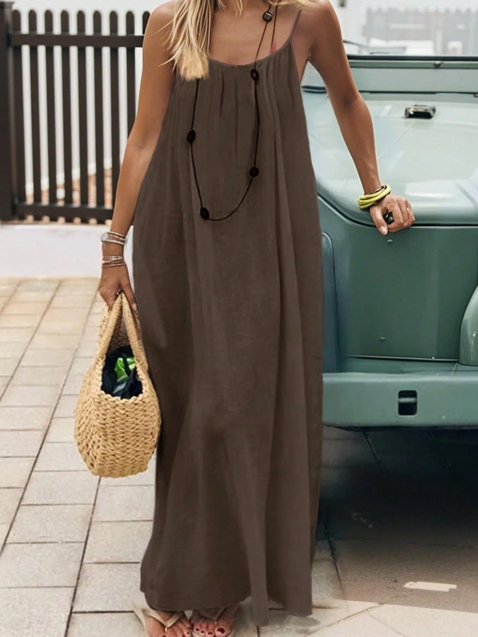 Solene | Bohemian Backless Pleated Cami Maxi Dress