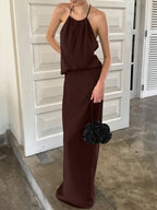 Women's Cotton Halter Maxi Dress – Elegant Sleeveless Backless Summer Dress - Honeyvine