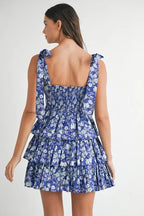Fiona | Blue Vibrant Floral Layered Mini Dress - HoneyvineDress
