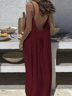 Solene | Bohemian Backless Pleated Cami Maxi Dress