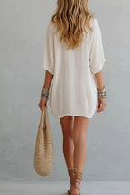 Zélia | Casual White Linen Oversized Mini Dress – Beach Cover Up - HoneyvineDress