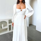 Maren | High Waisted Long Sleeve Backless Maxi Dress