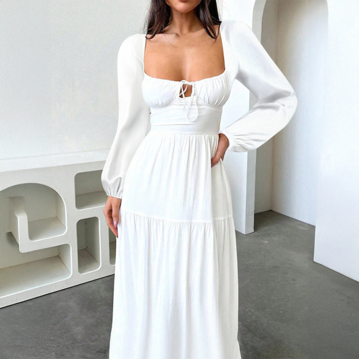 Maren | High Waisted Long Sleeve Backless Maxi Dress