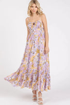 Claire | Elegant Floral Midi Summer Wedding Guest Dress - HoneyvineDress