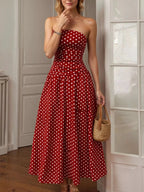 Mandy | Elegant Polka Dot Strapless Maxi Summer Dress - Honeyvine