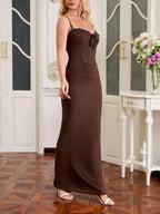 Lace Corset Maxi Dress – Elegant Bodycon Evening Dress with Ruched Skirt - Honeyvine