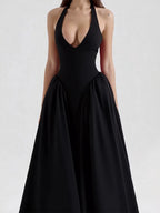 Mila | Elegant Deep V Neck Midi Summer Dress with Pockets - HoneyvineDress