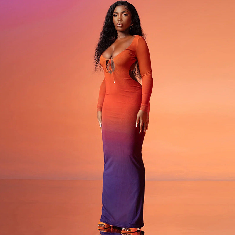 Isabel | Ombre Tie Front Cutout Maxi Dress
