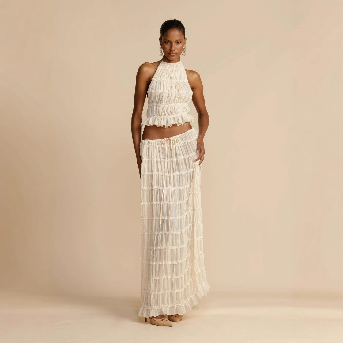 Alessia | Bohemian Ruffle Crop Top & Maxi Skirt Set