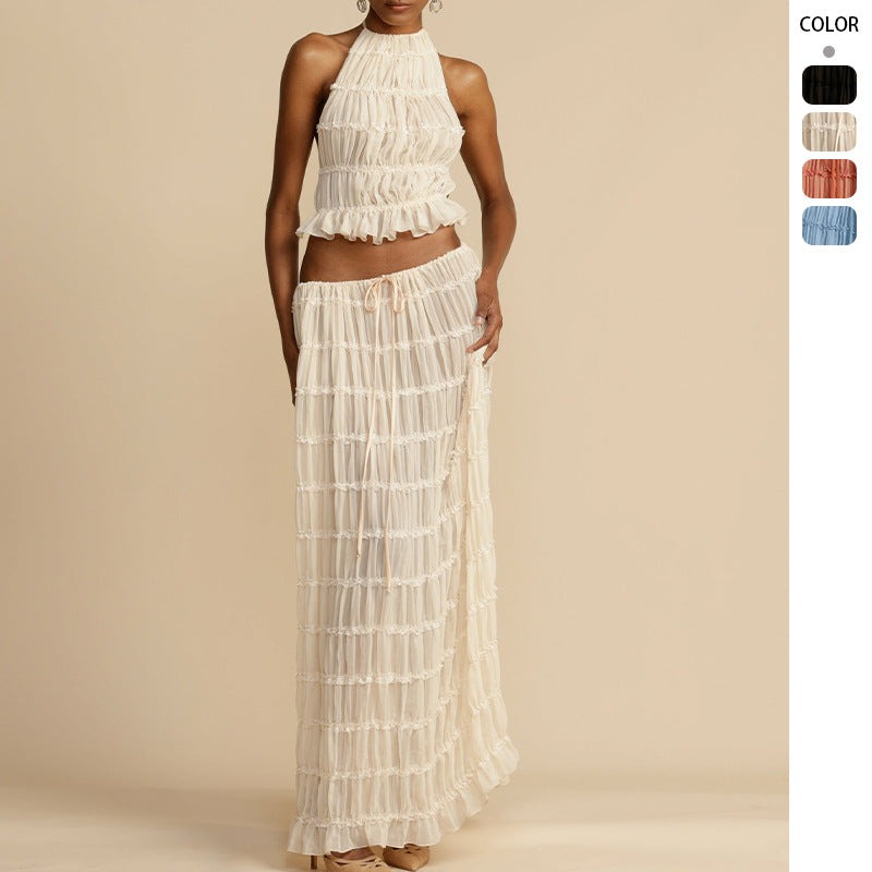 Alessia | Bohemian Ruffle Crop Top & Maxi Skirt Set