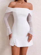 Irene | Iconic Off - Shoulder Long Sleeve Mini Dress - HoneyvineDress