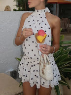 Victoria | Chic Polka Dot Halter Ruffle Backless Mini Dress - HoneyvineDress