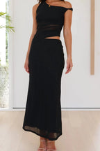 One Shoulder Cut Out Maxi Dress – Elegant Bodycon Evening Dress with Ruched Waist - Honeyvine
