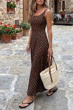 Women's Polka Dot Maxi Dress – Sleeveless A-Line Summer Dress with Square Neck - Honeyvine