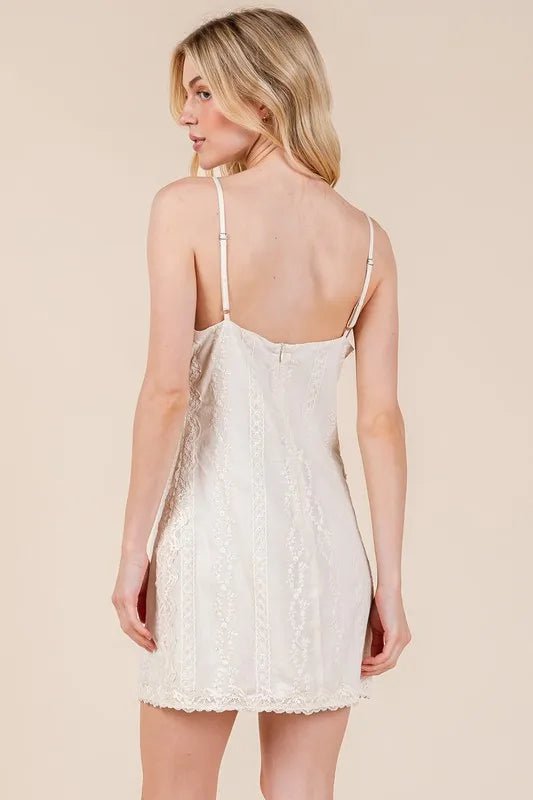 Arabella | Romantic White Lace Mini Cami Dress - HoneyvineDress