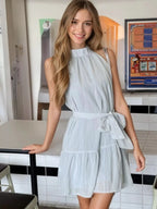 Eva | Casual Sleeveless Tie Waist Mini Flowy Summer Dress - HoneyvineDress