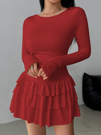Paula | Cute Long Sleeve Ruched Mini Party Dress - HoneyvineDress