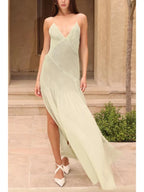 Vivia | Elegant Pleated Sheer Maxi Cami Dress - HoneyvineDress