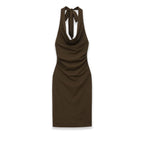 Hazel | Ruched Cowl Neck Halter Mini Dress
