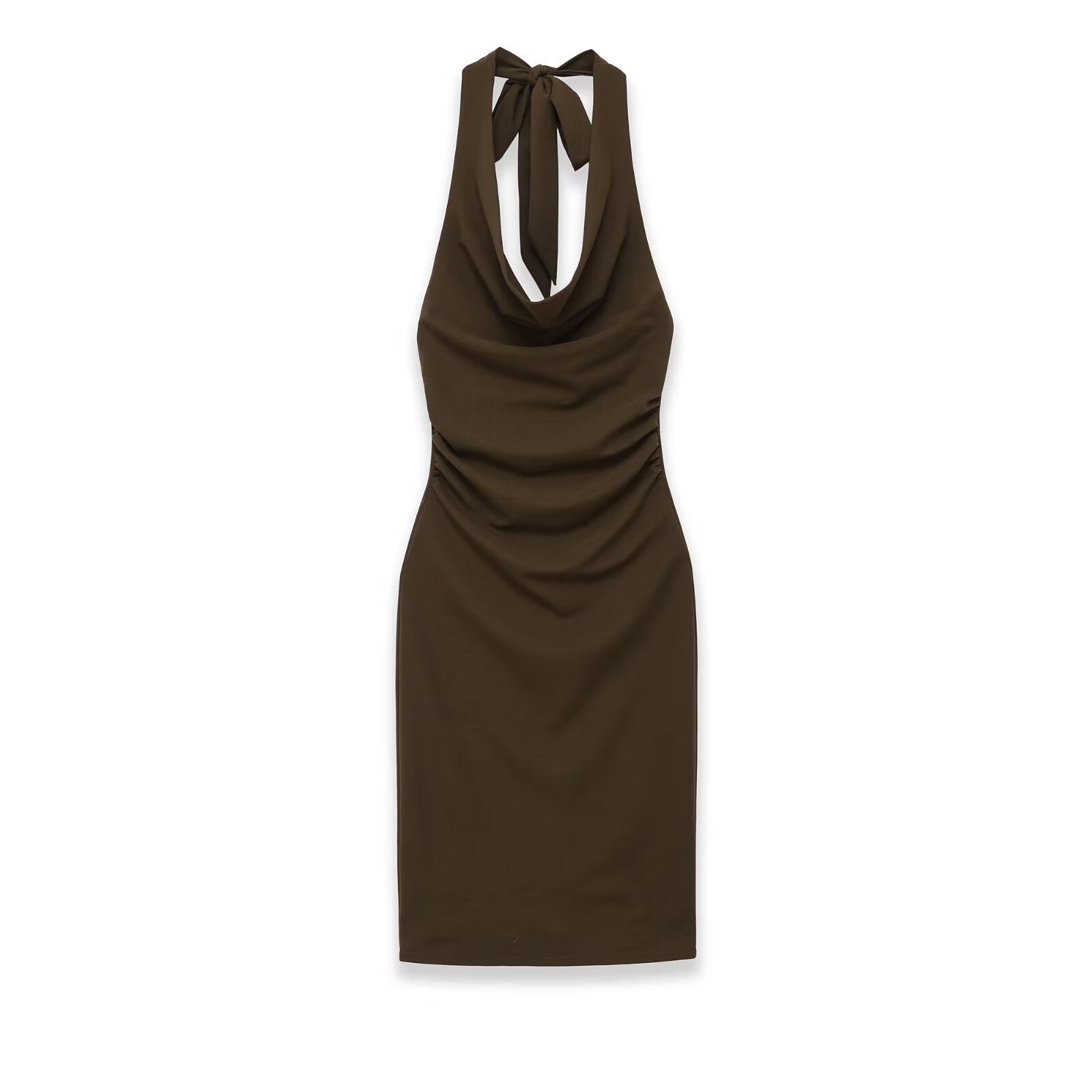 Hazel | Ruched Cowl Neck Halter Mini Dress