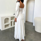 Maren | High Waisted Long Sleeve Backless Maxi Dress
