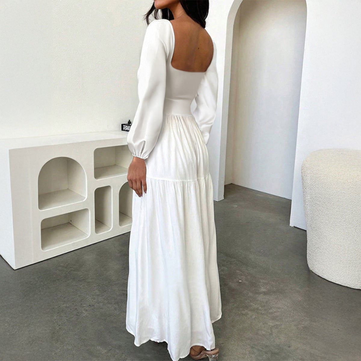 Maren | High Waisted Long Sleeve Backless Maxi Dress