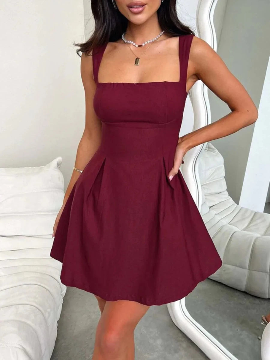 Eve | Feminine Navy Blue Skater Mini Casual Summer Dress - HoneyvineDress