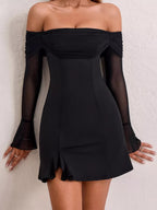 Irene | Iconic Off - Shoulder Long Sleeve Mini Dress - HoneyvineDress