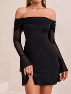 Irene | Iconic Off - Shoulder Long Sleeve Mini Dress - HoneyvineDress