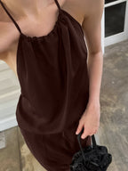 Women's Cotton Halter Maxi Dress – Elegant Sleeveless Backless Summer Dress - Honeyvine