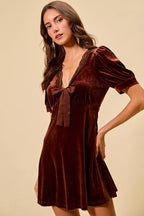 Amara | Romantic Velvet Lace Babydoll Mini Dress - HoneyvineDress