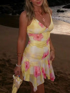 Lucia | Elegant Sheer Floral Print Mini Party Dress - HoneyvineDress
