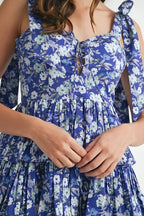Fiona | Blue Vibrant Floral Layered Mini Dress - HoneyvineDress