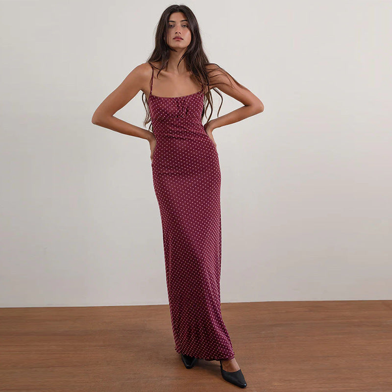 Emilia | Polka Dot Slip Backless Maxi Dress