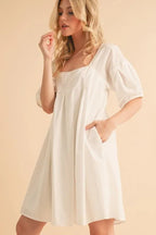 Josephine | Cotton Casual Chic Babydoll Summer Dress with Pockets - HoneyvineDress