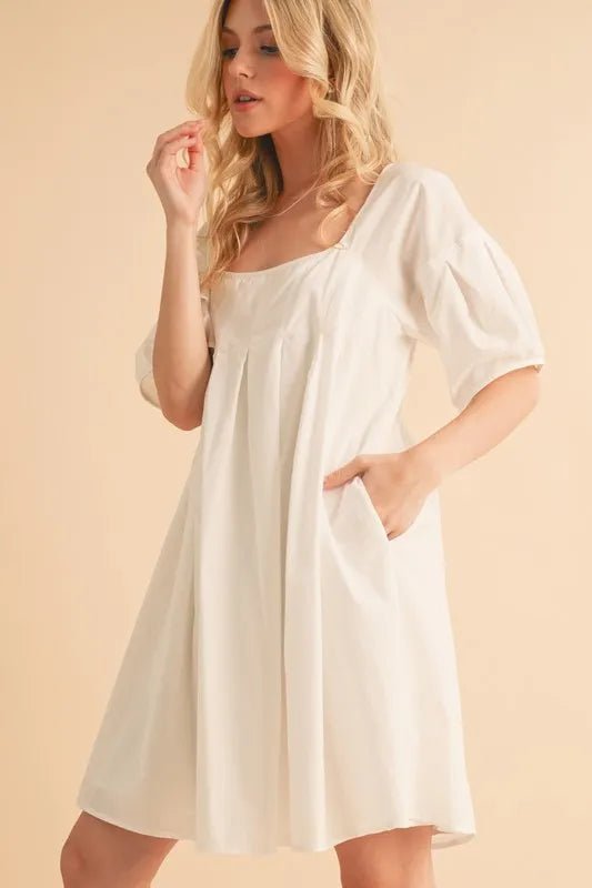 Josephine | Cotton Casual Chic Babydoll Summer Dress with Pockets - HoneyvineDress