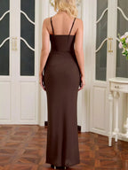 Lace Corset Maxi Dress – Elegant Bodycon Evening Dress with Ruched Skirt - Honeyvine