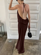 Women's Cotton Halter Maxi Dress – Elegant Sleeveless Backless Summer Dress - Honeyvine