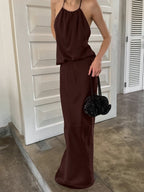 Women's Cotton Halter Maxi Dress – Elegant Sleeveless Backless Summer Dress - Honeyvine