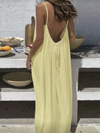 Solene | Bohemian Backless Pleated Cami Maxi Dress
