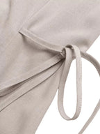 Samira | Classic Beige Linen Button-Down Midi Dress - HoneyvineDress