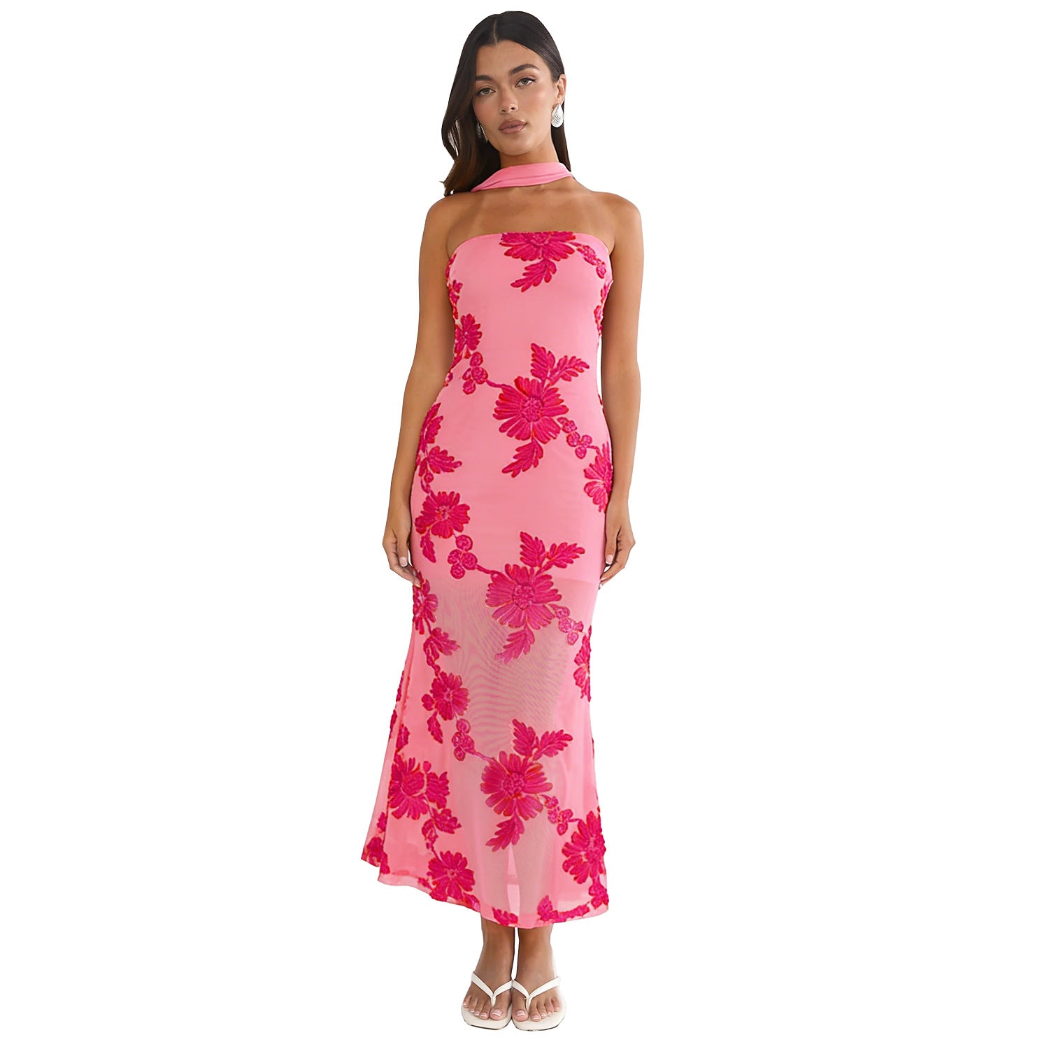 Yara | Tailored Backless Sequin Mesh Midi Dress