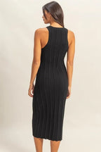 Amelia | Elegant Black Pleated Midi Summer Dress - HoneyvineDress