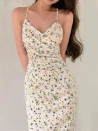 Milly | Elegant Spaghetti Strap Midi Summer Dress - HoneyvineDress