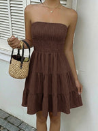 Strapless Smocked Mini Dress – Flowy Tiered Summer Dress with Bandeau Neckline - Honeyvine