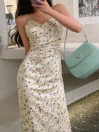 Milly | Elegant Spaghetti Strap Midi Summer Dress - HoneyvineDress