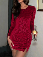Eileen | Enchanting Burgundy Velvet Mini Dress - HoneyvineDress