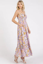 Claire | Elegant Floral Midi Summer Wedding Guest Dress - HoneyvineDress