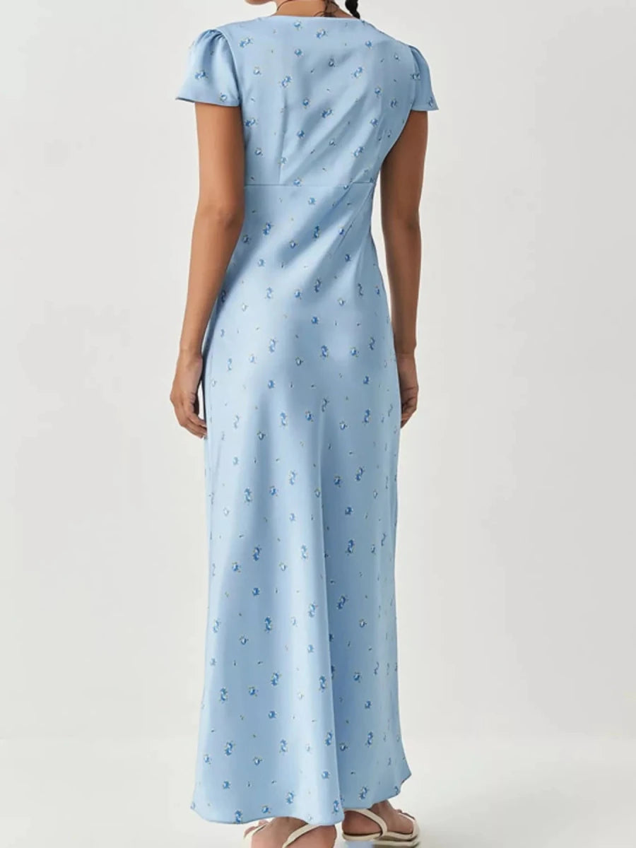 V-Neck Cap Sleeve Maxi Dress - Honeyvine